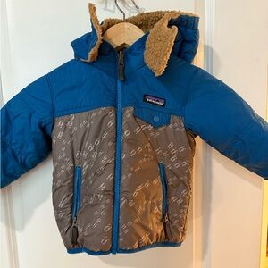 Patagonia Blue and Brown Patterned Hooded Jacket
